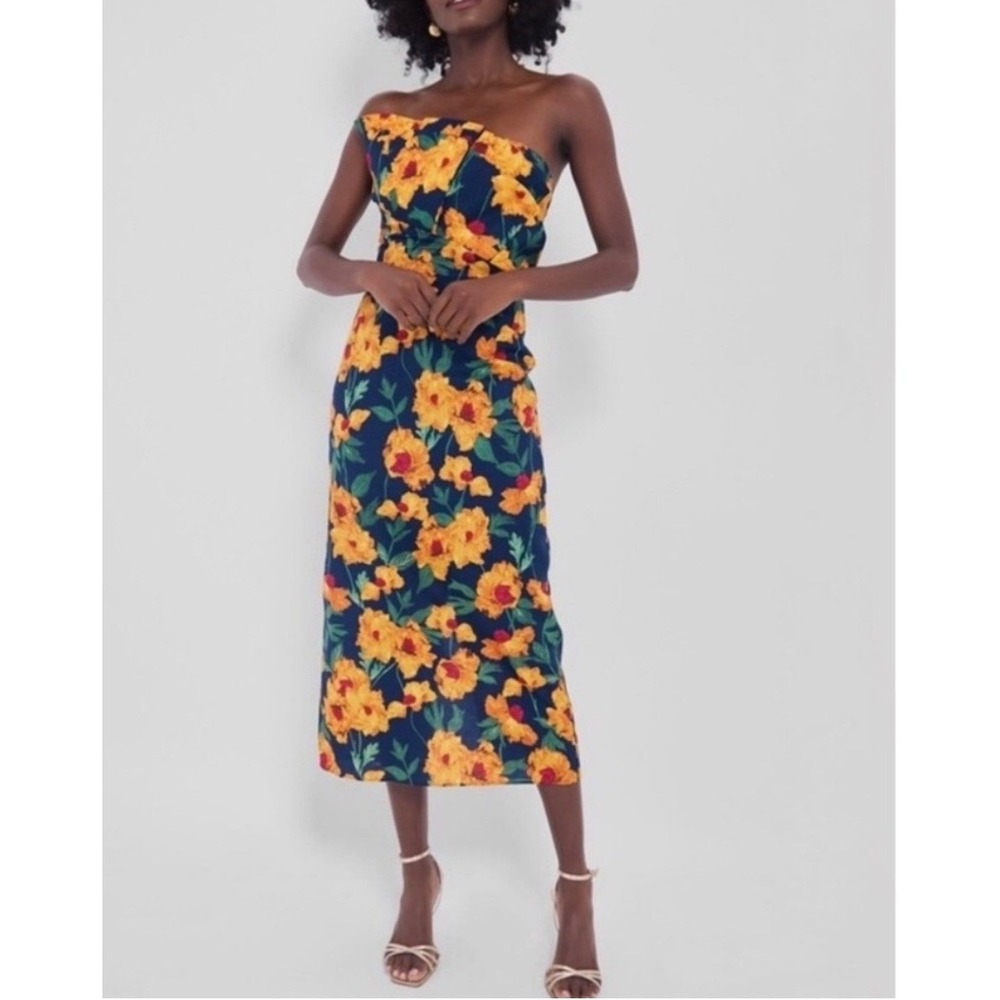 Hyacinth House Navy Multi Floral One Shoulder Midi Dress MM126D XXS New